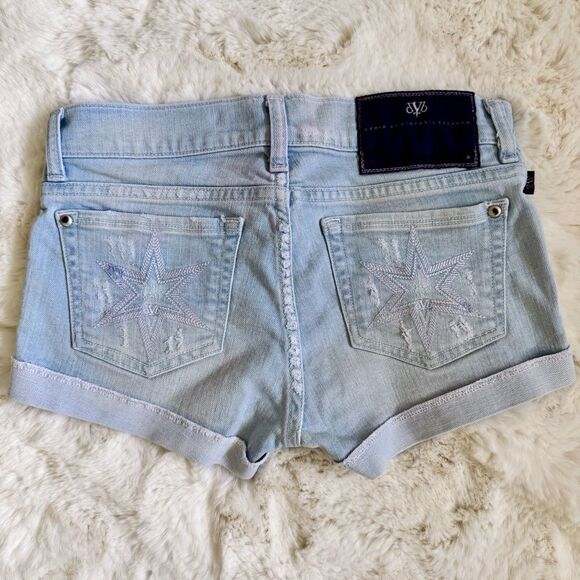 Vintage Victoria Beckham dVb Cuffed Designer Denim Shorts 24 - Light Wash - Picture 2 of 6